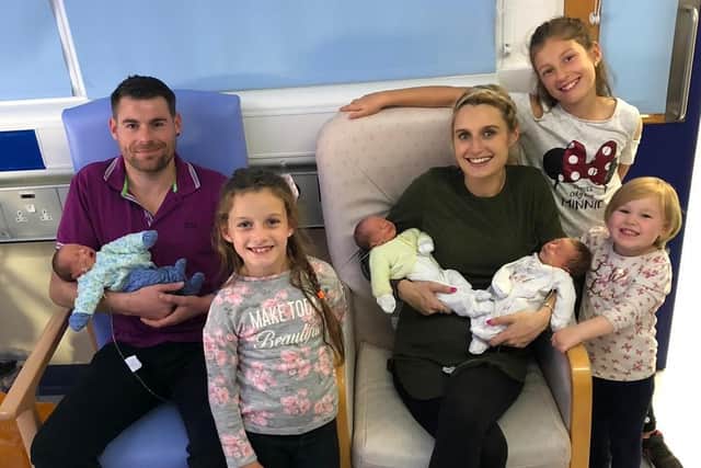 Proud parents Ben and Hannah now have five girls and one boy between them.