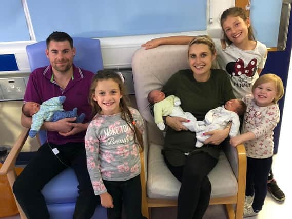Proud parents Ben and Hannah now have five girls and one boy between them.