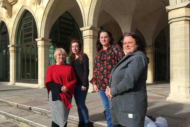 Councillor Danielle Stone, left, and members of the campaign to refund blue badge holders fined at St Peters Way, Amelia Jones, Shellie Batchelor and Lindsey Websdale.