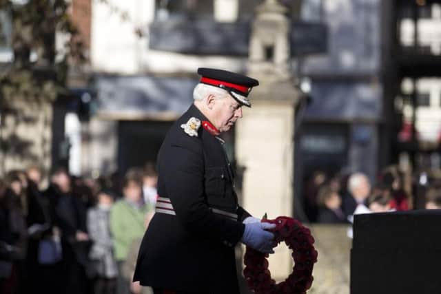 The Lord Lieutenant lays a wreath during Remembrance Sunday 2016