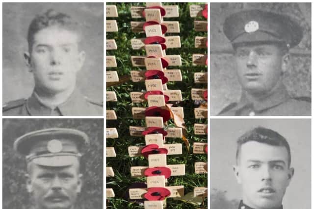 Clockwise from top left: Private Joseph Boyes, Lance Corporal James Boyes, Corporal James Boyes and their father Lance Sergeant Walter Boyes