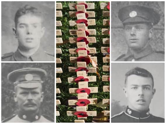 Clockwise from top left: Private Joseph Boyes, Lance Corporal James Boyes, Corporal James Boyes and their father Lance Sergeant Walter Boyes