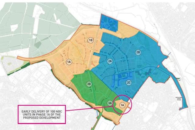 Plan shows the location of the first 100 affordable homes. There will be 300 overall