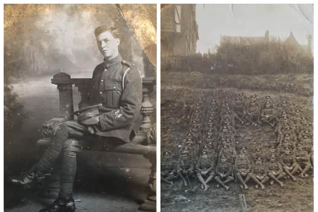 Private Jack Birch (left) and his D Company (right)