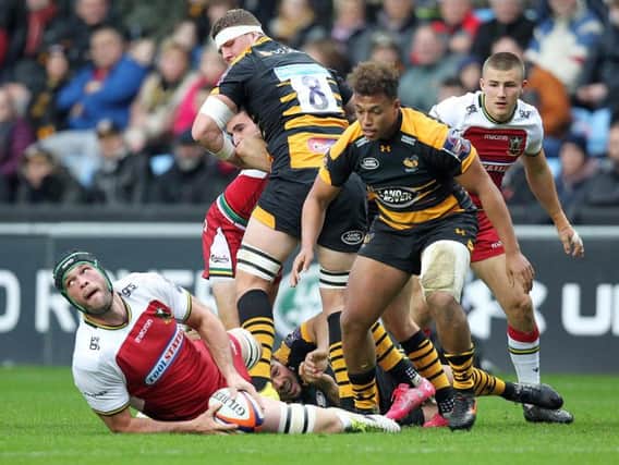 It was a scrappy encounter for Dom Barrow and Saints at the Ricoh Arena (pictures: Sharon Lucey)