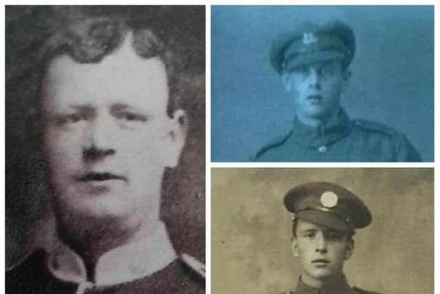 Company Sergeant Major Thomas Civil (left), Augustine Edward Pynn (top) and Private Walter William Pearson (bottom)