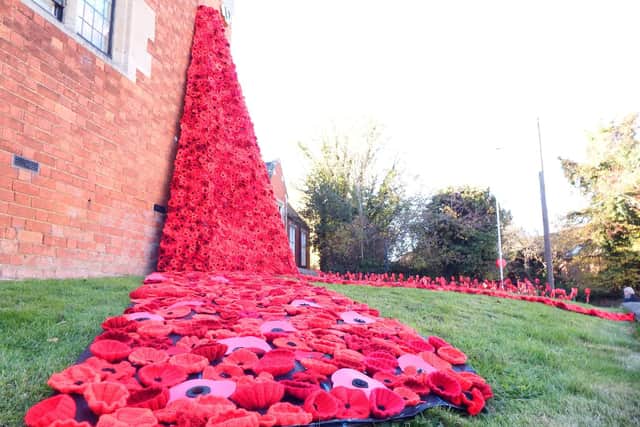 A eye-catching poppy display is on show in Duston, with thanks to the hard working helpers who spent hours making them. Pictures: David Winter.
