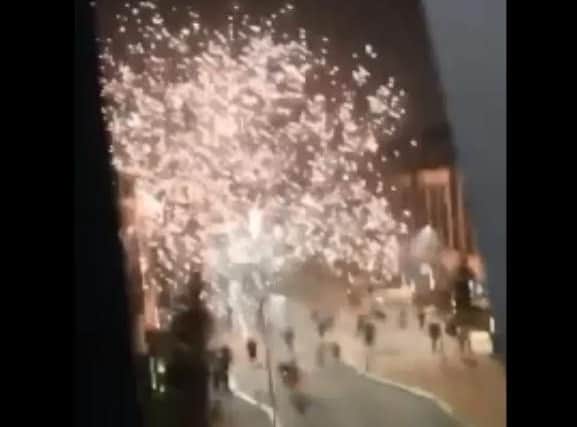 Students could be heard screaming and running for cover when two people set off fireworks dangerously close to the main thoroughfare of the Waterside campus.