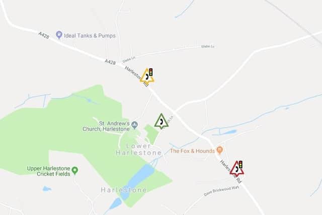 Three sets of traffic lights on the A428 are resulting in long delays for drivers