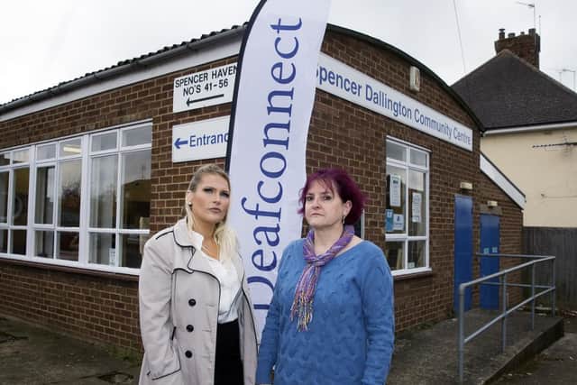Deaf Connect in Spencer is facing having its funding cut by a quarter if the county council removes its yearly grant. Pictured are service user Lauren Jones and CEO Joanna Steer.
