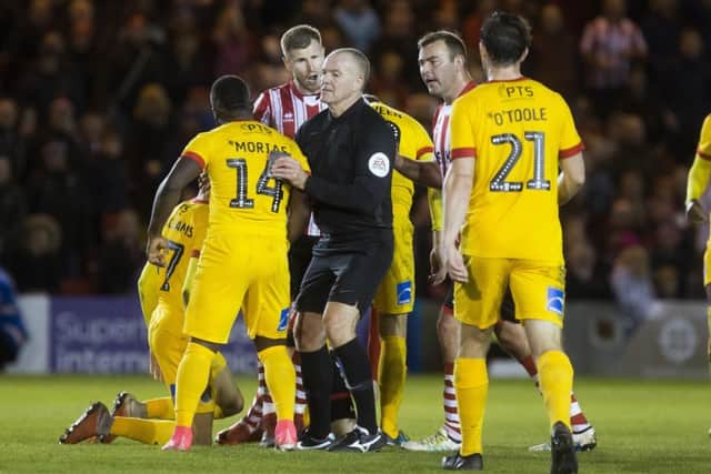 Junior Morias was not happy with a tackle on team-mate Kevin van Veen