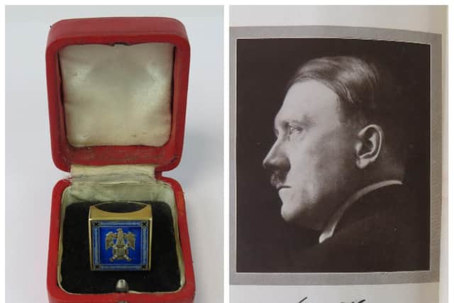 A gold ring presented to Hermann Goering by Adolf Hitler is going to auction in Northamptonshire.