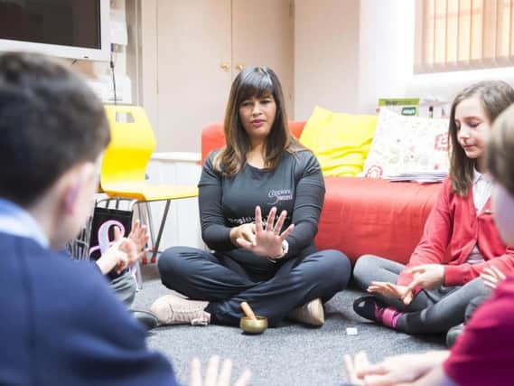 Sheena pictured leading a class of six in her mindfulness session on Wednesday (November 21) at Yardley Hastings Primary School.