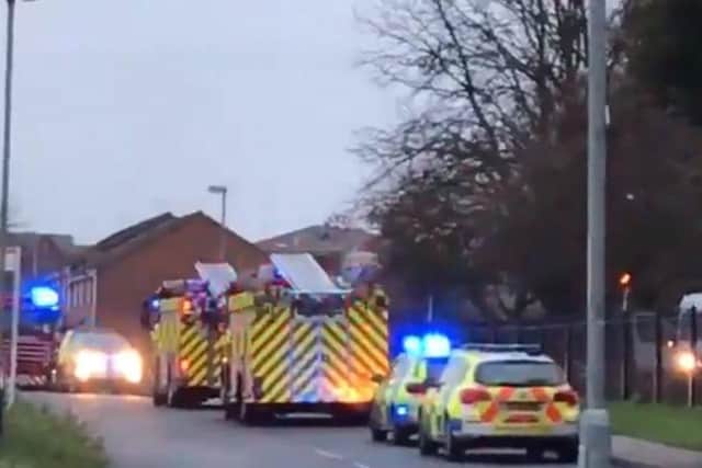 Three fire engines attended the scene, just off the A45.