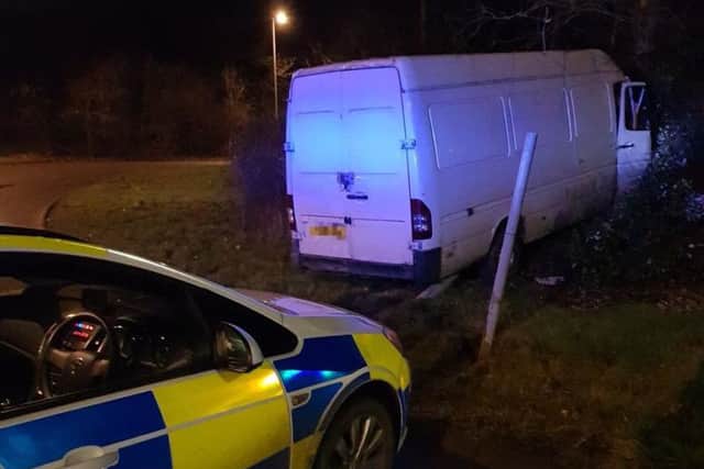 The van crashed in Daventry after being chased by police. Photo: @DavResponse/Twitter