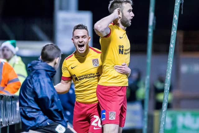 SUPER SUB! Andy Williams came off the bench to put Northampton in front at Yeovil Town on Saturday, but his fine finish was bettered by Yoann Arquinn's stunning equaliser just 90 seconds later. Pictures: Kirsty Edmonds