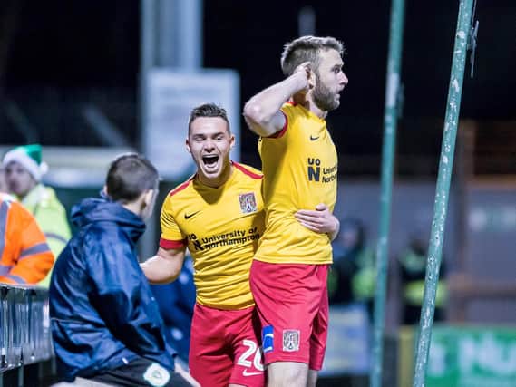 SUPER SUB! Andy Williams came off the bench to put Northampton in front at Yeovil Town on Saturday, but his fine finish was bettered by Yoann Arquinn's stunning equaliser just 90 seconds later. Pictures: Kirsty Edmonds
