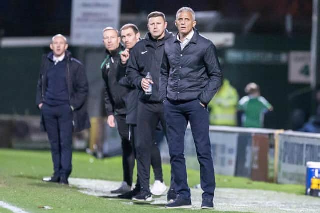 The two managers, Keith Curle and Darren Way, watch on at Huish Park. Picture: Kirsty Edmonds