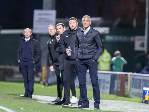 The two managers, Keith Curle and Darren Way, watch on at Huish Park. Picture: Kirsty Edmonds