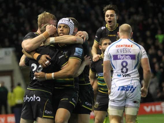 Saints celebrated a superb success against Exeter (pictures: Sharon Lucey)