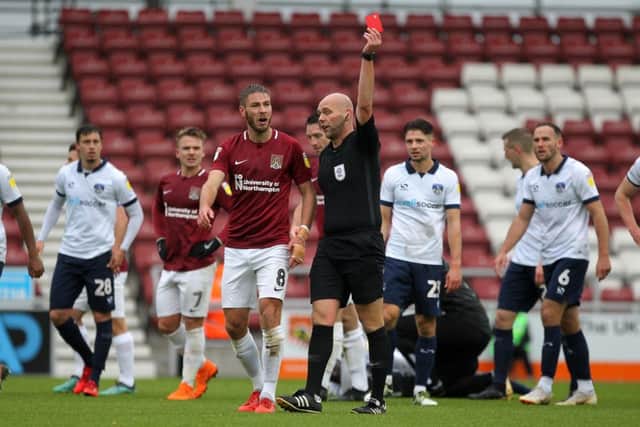 Charles Breakspear has sent off six Cobblers players in the last five games he's refereed them, including Sam Foley earlier this season.