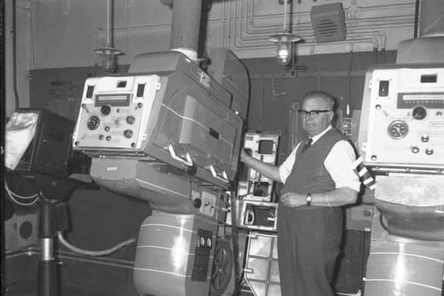 Already given over full-time to the showing of films in 1920, it was first renamed the Exchange Cinema and in 1950 became The Gaumont. This photograph of a projectionist was taken in July 1962.
