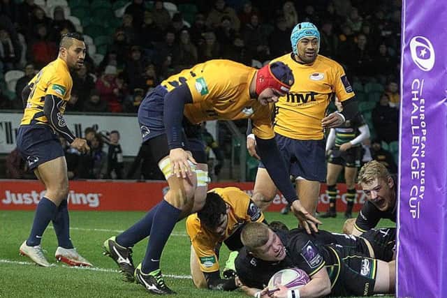 Reece Marshall scored the first of Saints' 17 tries against Timisoara Saracens (pictures: Sharon Lucey)