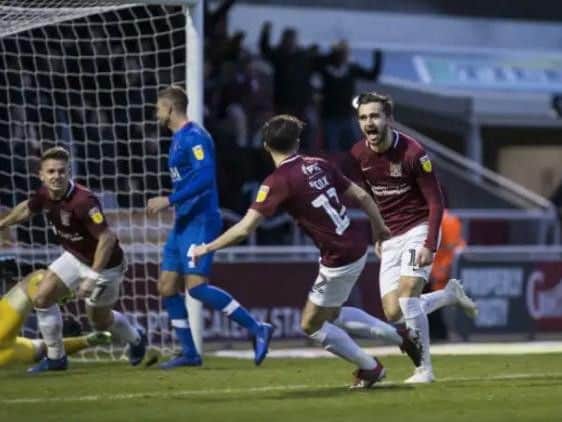 Jack Bridge celebrates scoring in last week's win over Carlisle