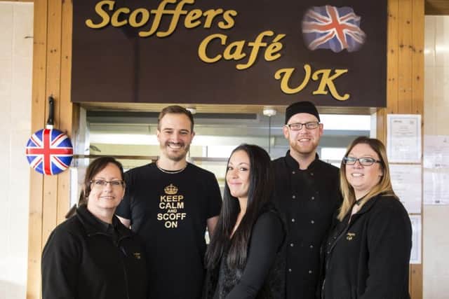 Viv Rice, Tom Hillyard, Emily Hillyard, Jason Harris and Amy Sutherland of Ectons Scoffers celebrate their win.