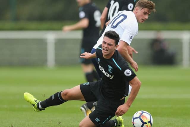 Joe Powell in action for West Ham United Under-23s earlier this season