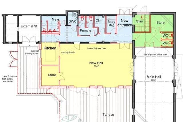 The plans include a new 75 metre squared hall and an outdoor terrace.