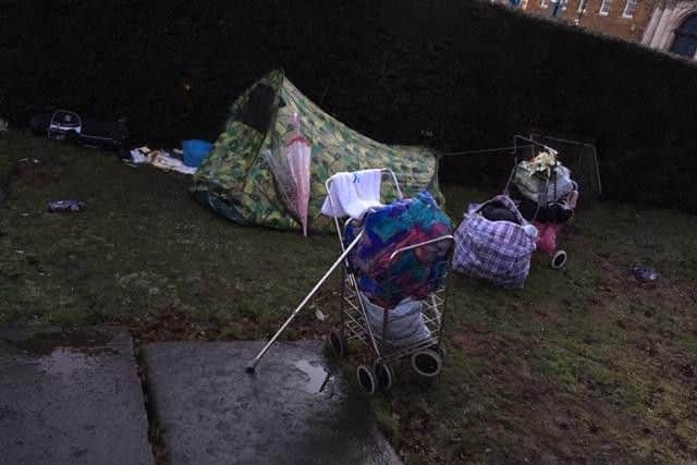 A tent in the grounds of All Saints Church is home to one of many rough sleepers in Northampton.