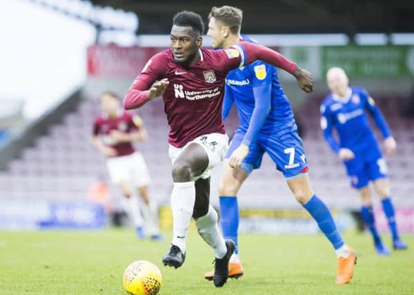 Aaron Pierre on the charge for the Cobblers against Morecambe (Pictures: Kirsty Edmonds)