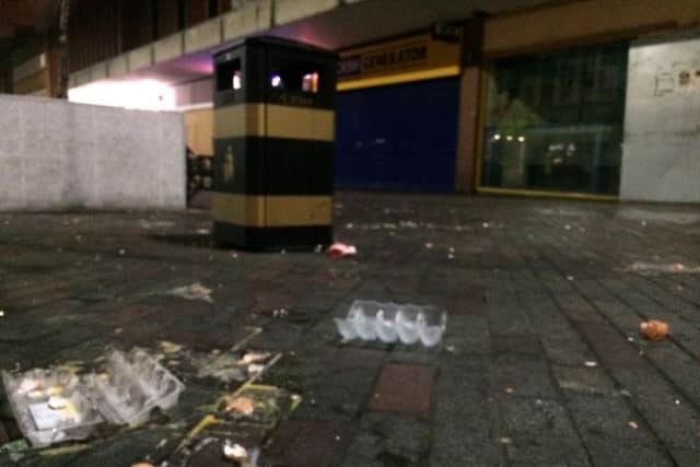 Abington Street was plastered with egg shells on Thursday evening.