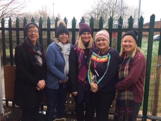 Pictured: Kathryn, Hayley, Karen, Jo and Sharon who are braving the icy conditions tomorrow night to raise money for the less fortunate in the town centre.