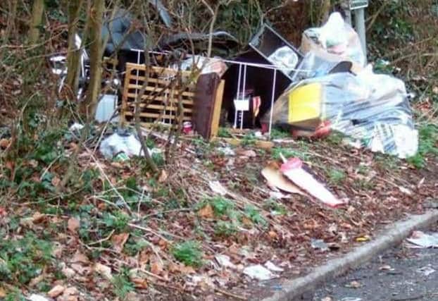 Chairs, a clothes horse and bags of rubbish lay strewn next to the layby.