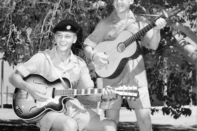 Colin (left) and Graham Worley in Aden, Yemen. This photo made the front of the Chronicle & Echo in 1959.