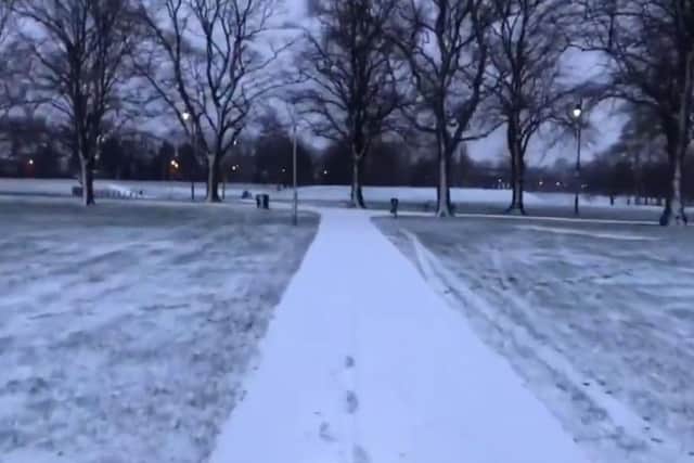 Snowy scenes on the Racecourse this morning. Picture via @NNWeather