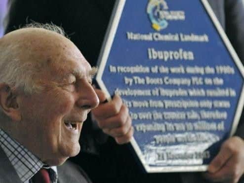 Dr Stewart Adams at the unveiling of one of his two blue plaques from the Royal Society of Chemistry (Picture: Samuel Kirby for Boots)