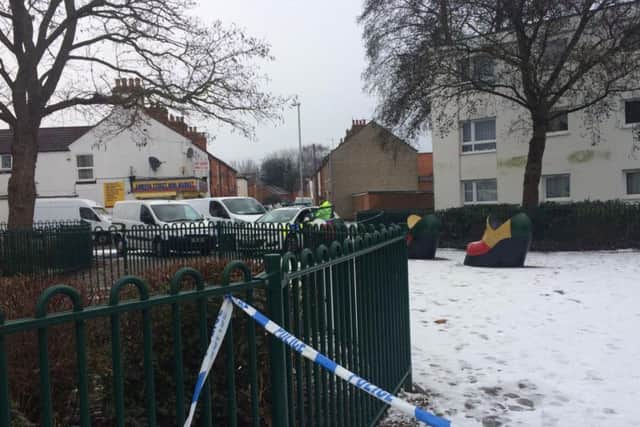 The scene yesterday. A cordon remains in place at Cordwainer House.