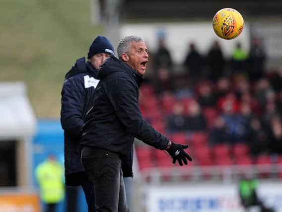 TOUGH DAY: Keith Curle is a picture of frustration during his side's defeat to Colchester. Picture: Sharon Lucey