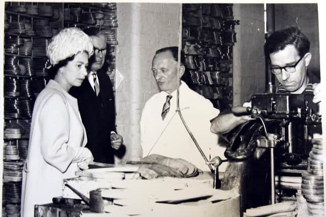 The Queen visits Churchs shoe factory, St James Northampton on a whistle-stop county visit in 1965