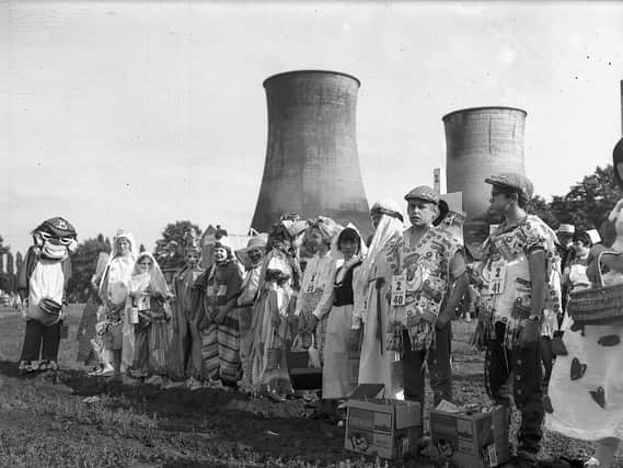 The fancy dress entries for the Northampton Carnival parade gather on Midsummer Meadow on June 21, 1962.