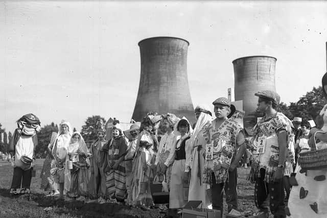 The fancy dress entries for the Northampton Carnival parade gather on Midsummer Meadow on June 21, 1962.