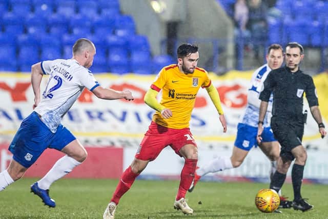 Jack Bridge on the attack at Prenton Park