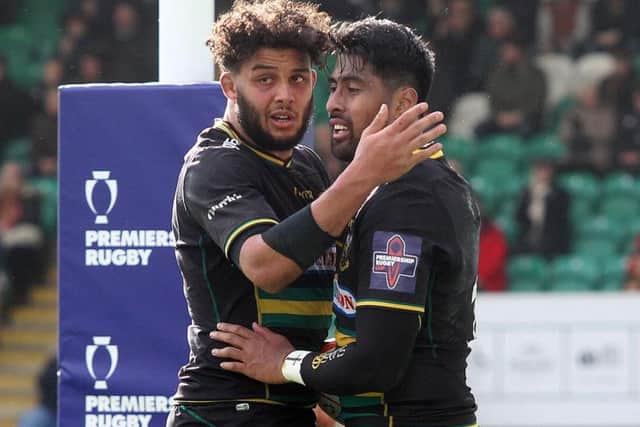 Lewis Ludlam and Ahsee Tuala celebrated the Samoan's first try of the season