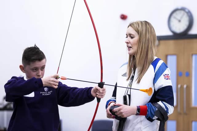Danielle Brown hosted a half-an-hour archery session with Year 7 pupils today after she gave an inspirational talk in assembly. Pictures: Kirsty Edmonds.