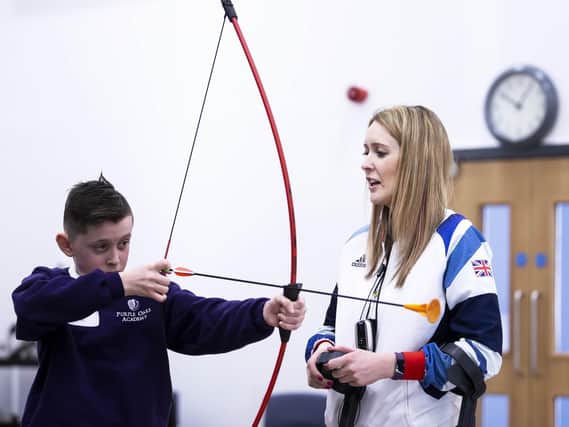 Danielle Brown hosted a half-an-hour archery session with Year 7 pupils today after she gave an inspirational talk in assembly. Pictures: Kirsty Edmonds.