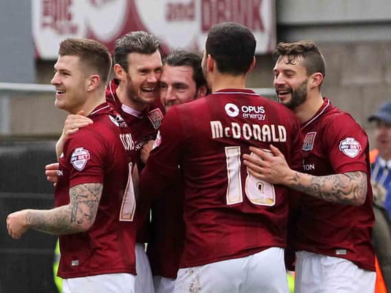 Cobblers smiling and celebrating, a familiar sight during the 2015/16 season...