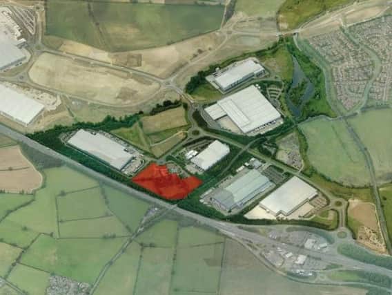 The planning application site for the Tithe Barns warehouse is shown in red